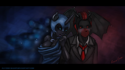 Size: 1920x1080 | Tagged: safe, artist:rayzor-sharp, nightmare moon, oc, demon pony, anthro, g4, blushing, clothes, dress, human facial structure, stupid sexy nightmare moon