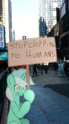 Size: 270x482 | Tagged: safe, artist:fizzy-dog, lyra heartstrings, human, pony, g4, earth, irl, new york, new york city, photo, ponies in real life, sign, united states