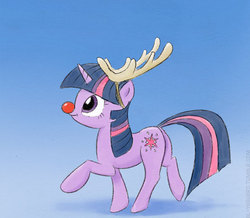 Size: 640x558 | Tagged: safe, artist:el-yeguero, twilight sparkle, pony, reindeer, unicorn, g4, antlers, butt, female, mare, plot, red nose, solo