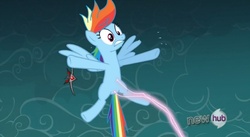 Size: 852x466 | Tagged: safe, screencap, rainbow dash, g4, magic duel, magic, out of context, tickle beam, tickling