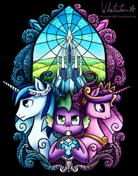 Size: 943x1200 | Tagged: safe, artist:whitestar1802, princess cadance, shining armor, spike, g4, stained glass