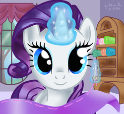 Size: 3008x2767 | Tagged: safe, artist:0okami-0ni, rarity, pony, g4, fabric, magic, needle, sewing, solo