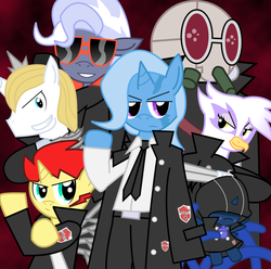 Size: 900x891 | Tagged: safe, artist:sonic-chaos, gilda, hoity toity, mare do well, prince blueblood, trixie, oc, griffon, parasprite, g4, anime, crossover, hitman reborn, sethisto, varia