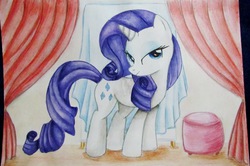 Size: 3359x2235 | Tagged: safe, artist:0okami-0ni, rarity, pony, unicorn, g4, female, lidded eyes, mare, pose, solo, traditional art, watercolor painting