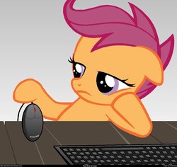 Size: 500x471 | Tagged: safe, scootaloo, g4, computer mouse, keyboard