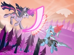 Size: 2667x2000 | Tagged: safe, artist:jrenon, trixie, twilight sparkle, g4, female, fight, lesbian, ship:twixie, shipping