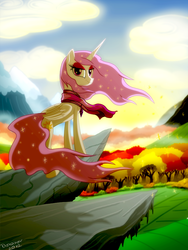 Size: 675x900 | Tagged: safe, artist:bonaxor, princess celestia, alicorn, pony, g4, cliff, female, solo