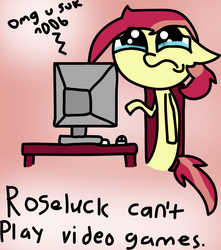 Size: 875x992 | Tagged: safe, artist:xarktisflamex, roseluck, pony, g4, computer, crying, female, roseylacks, solo, video game