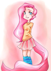 Size: 900x1260 | Tagged: dead source, safe, artist:exunary, fluttershy, human, g4, clothes, female, humanized, skirt, solo, sweatershy