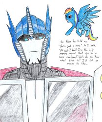 Size: 900x1078 | Tagged: safe, rainbow dash, g4, crossover, optimus prime, transformers