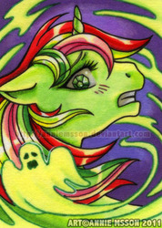 Size: 309x434 | Tagged: safe, artist:anniemsson, mimic (g1), pony, g1, female, halloween, solo, traditional art