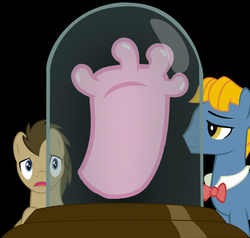 Size: 629x600 | Tagged: safe, doctor whooves, perfect pace, time turner, earth pony, pony, g4, black background, bowtie, disembodied hand, doctor who, fingers, hand, male, meme, pony in a bottle, simple background, stallion, the doctor, the master, useless jar of air, useless jar of pony