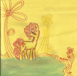 Size: 522x516 | Tagged: safe, artist:iiyalovestobite, sky skimmer, earth pony, pony, g2, female, flower, lidded eyes, limited palette, mare, solo, traditional art