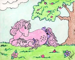 Size: 743x600 | Tagged: safe, artist:justinehedman, baby cotton candy, cotton candy (g1), g1, sleeping