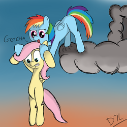 Size: 1024x1024 | Tagged: safe, artist:bored0stiff, fluttershy, rainbow dash, g4, filly