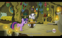 Size: 1024x640 | Tagged: safe, screencap, twilight sparkle, zecora, zebra, g4, magic duel, youtube caption