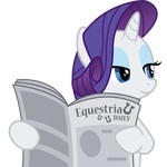 Size: 150x150 | Tagged: safe, rarity, pony, unicorn, equestria daily, g4, female, horn, mare, newspaper, solo