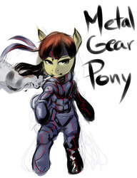 Size: 590x767 | Tagged: safe, artist:idlecum, apple bloom, earth pony, pony, g4, bipedal, cigarette, crossover, female, filly, foal, konami, metal gear, smoking, solo, style emulation