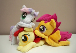 Size: 1000x690 | Tagged: safe, artist:yukamina-plushies, apple bloom, scootaloo, sweetie belle, g4, beanie (plushie), cutie mark crusaders, irl, photo, plushie