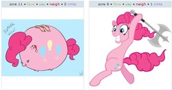 Size: 524x274 | Tagged: safe, artist:atryl, pinkie pie, derpibooru, g4, axe, exploitable meme, juxtaposition, juxtaposition win, meme, meta, piggy bank