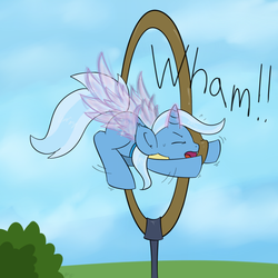 Size: 900x900 | Tagged: safe, artist:muffinsforever, trixie, pony, g4, artificial wings, augmented, fail, magic, magic wings, solo, wings