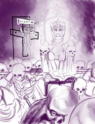 Size: 1180x1534 | Tagged: safe, artist:idlecum, scootaloo, twilight sparkle, g4, scootabuse, skeleton