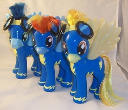 Size: 1029x883 | Tagged: safe, artist:gryphyn-bloodheart, rainbow dash, soarin', spitfire, pegasus, pony, g4, customized toy, fashion style, irl, photo, toy, trio, wonderbolts, wonderbolts uniform