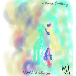 Size: 500x500 | Tagged: safe, artist:mau, bon bon, lyra heartstrings, sweetie drops, g4, 30 minute art challenge, abstract background, duo