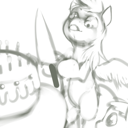 Size: 512x512 | Tagged: safe, artist:idlecum, derpy hooves, pegasus, pony, g4, birthday cake, cake, female, knife, mare