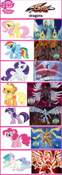 Size: 463x1295 | Tagged: safe, applejack, fluttershy, pinkie pie, princess celestia, rainbow dash, rarity, twilight sparkle, g4, ancient fairy dragon, black feather dragon, black rose dragon, comparison chart, crimson dragon, life stream dragon, red dragon archfiend, stardust dragon, yu-gi-oh!, yu-gi-oh! 5d's