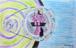 Size: 900x570 | Tagged: safe, artist:dabestpony, g4, wonderbolts academy, crossover, dizzitron, goggles, magic school bus, older, ponified, traditional art, wanda li, wonderbolt trainee uniform