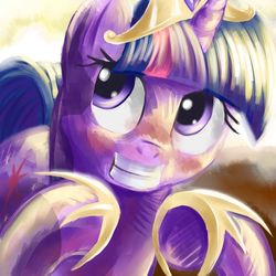 Size: 660x660 | Tagged: safe, artist:viwrastupr, twilight sparkle, pony, g4, blushing, female, jewelry, mare, regalia, smiling, solo