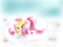 Size: 1024x768 | Tagged: safe, artist:pon-ea, fluttershy, pony, g4, female, snow, snowfall, solo