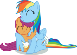 Size: 900x639 | Tagged: dead source, safe, artist:cupcakescankill, derpibooru exclusive, rainbow dash, scootaloo, pegasus, pony, g4, diaper, diaper fetish, female, fetish, filly, foal, mare, non-baby in diaper, scootalove, show accurate, simple background, transparent background, urine, vector, watersports, wet diaper