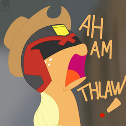 Size: 800x800 | Tagged: safe, artist:latiken, applejack, g4, crossover, helmet, i am the law, judge dredd