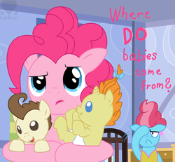 Size: 650x600 | Tagged: safe, artist:latiken, cup cake, pinkie pie, pound cake, pumpkin cake, g4, baby, diaper, facehoof