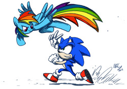 Size: 2480x1748 | Tagged: safe, artist:projectzuel, rainbow dash, g4, crossover, male, sonic the hedgehog, sonic the hedgehog (series)