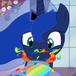 Size: 600x600 | Tagged: safe, artist:latiken, princess luna, pony, g4, eating, female, licking, solo, tongue out, zap apple jam