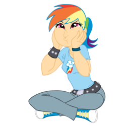 Size: 945x945 | Tagged: safe, artist:drewdini, artist:megasweet, rainbow dash, human, g4, colored, converse, dashface, female, humanized, shoes, simple background, solo, transparent background