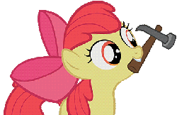 Size: 390x254 | Tagged: safe, apple bloom, earth pony, pony, g4, animated, female, hammer, solo