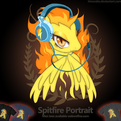 Size: 1299x1299 | Tagged: safe, artist:hinoraito, spitfire, g4, official, clothes, headphones, merchandise, t-shirt, welovefine
