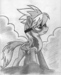 Size: 2370x2940 | Tagged: dead source, safe, artist:bronyfang, cloudchaser, g4, goggles, monochrome, traditional art, wonderbolt trainee uniform