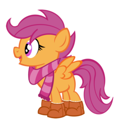 Size: 1123x1200 | Tagged: safe, artist:pixelkitties, scootaloo, g4, bootaloo, boots, clothes, hoof boots, scarf, simple background, transparent background