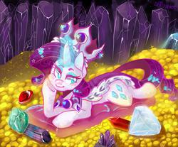 Size: 966x800 | Tagged: safe, artist:buljong, princess platinum, rarity, pony, g4, female, gem, money, solo