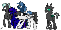 Size: 900x444 | Tagged: safe, artist:universal-tiger, mercury, star hunter, starry eyes (g4), thunderlane, oc, oc:glitter ghost, changeling, pegasus, pony, g4, green changeling, male, simple background, stallion, transparent background