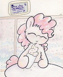 Size: 716x872 | Tagged: safe, artist:slightlyshade, pinkie pie, earth pony, pony, g4, female, ice cream, snow, snowfall, solo, traditional art