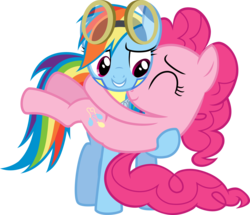 Size: 3495x3000 | Tagged: safe, artist:inuhoshi-to-darkpen, pinkie pie, rainbow dash, earth pony, pegasus, pony, g4, wonderbolts academy, female, goggles, hug, lesbian, mare, ship:pinkiedash, shipping, simple background, transparent background, wonderbolt trainee uniform