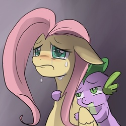 Size: 500x500 | Tagged: safe, fluttershy, spike, g4, crying, female, hug, male, sad, ship:flutterspike, shipping, straight