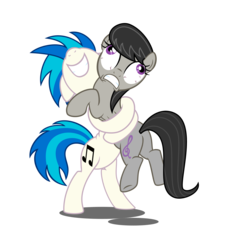 Size: 4330x4623 | Tagged: safe, artist:drpancakees, dj pon-3, octavia melody, vinyl scratch, earth pony, pony, unicorn, g4, absurd resolution, bipedal, butt, cutie mark, female, floppy ears, hooves, horn, hug, mare, plot, simple background, smiling, squeezing, teeth, transparent background, vector