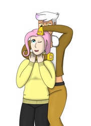 Size: 650x900 | Tagged: safe, artist:pvryohei, fluttershy, gilda, g4, clothes, humanized, noogie, sweatershy